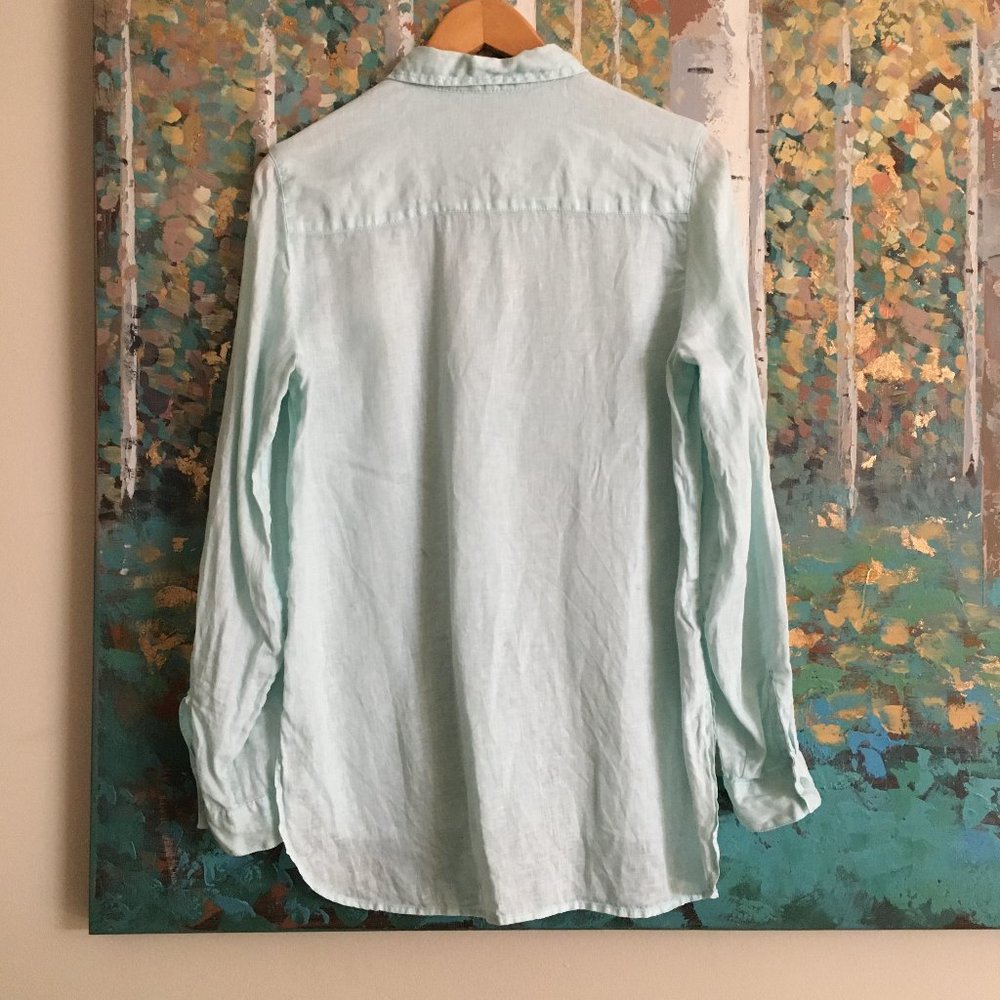 Olsen 100% Linen Pale Blue Button Down Shirt Coastal S - Picture 2 of 16
